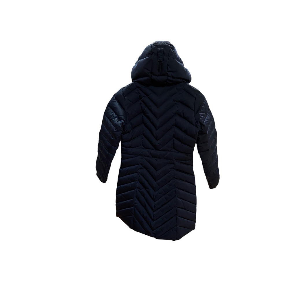 Lands End Kids Navy Blue Down Puffer Parka Jacket Hooded Chevron Quilt Size L 14 - Picture 3 of 5